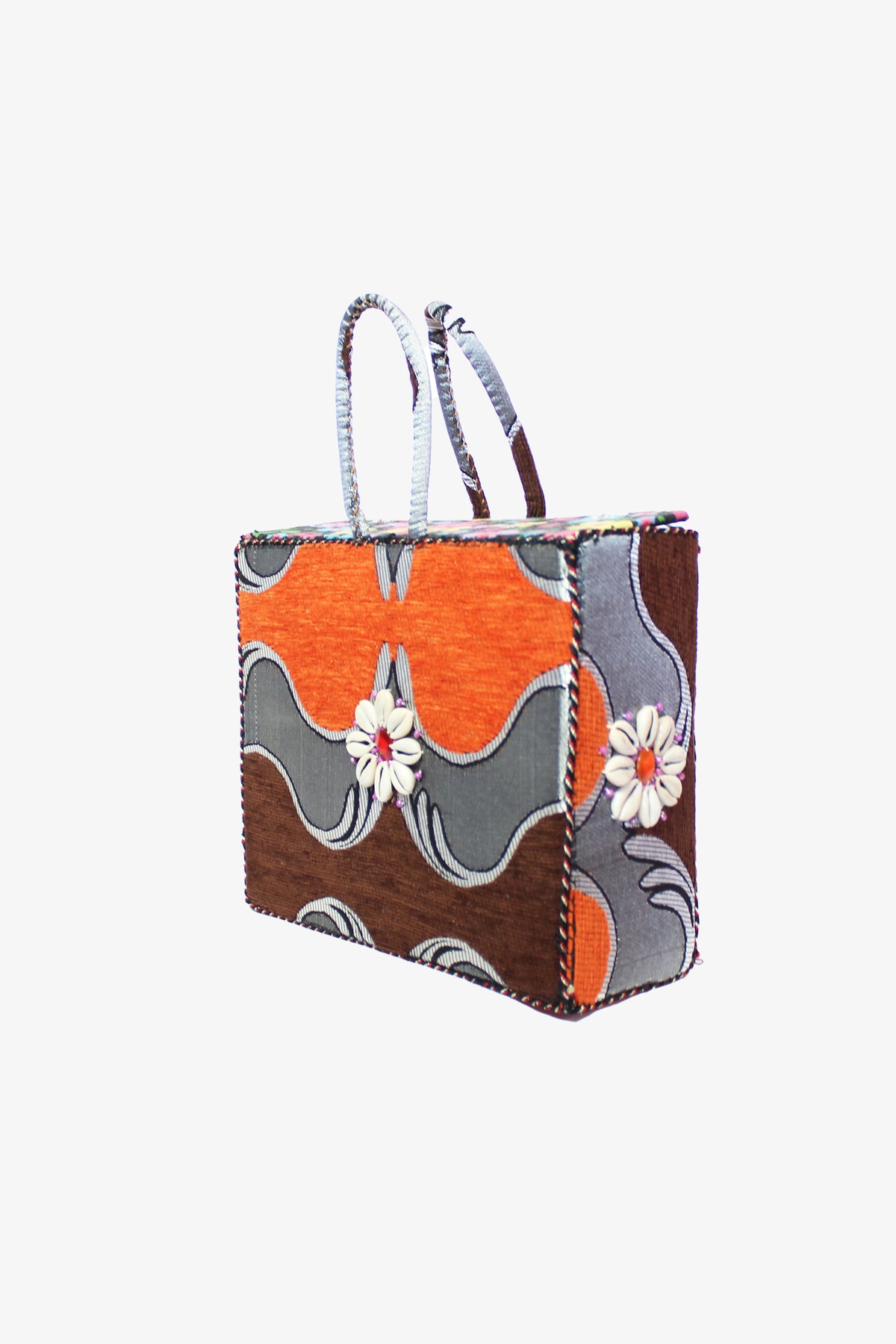 'FIT ALL MY MESS' mini Suitcase <br> Orange/Silver, Flower print & Shells