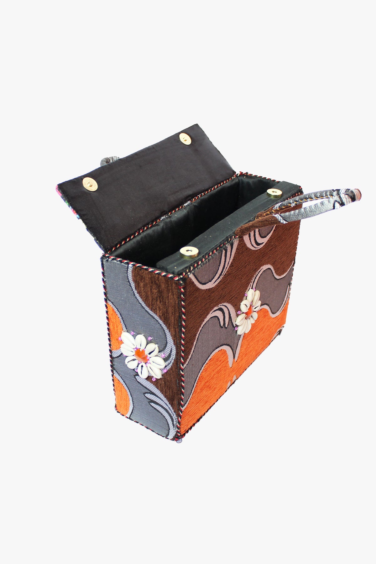 'FIT ALL MY MESS' mini Suitcase <br> Orange/Silver, Flower print & Shells